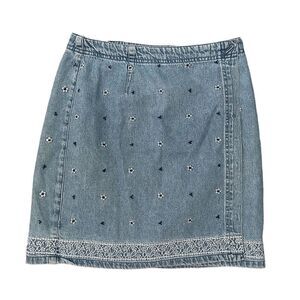 STO Susquehanna Trail Outfitters Vintage Mini Denim Wrap Skirt Floral Size 6